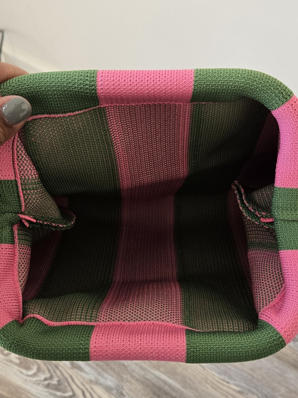 Striped Knit Tote Bag in Pink and Green